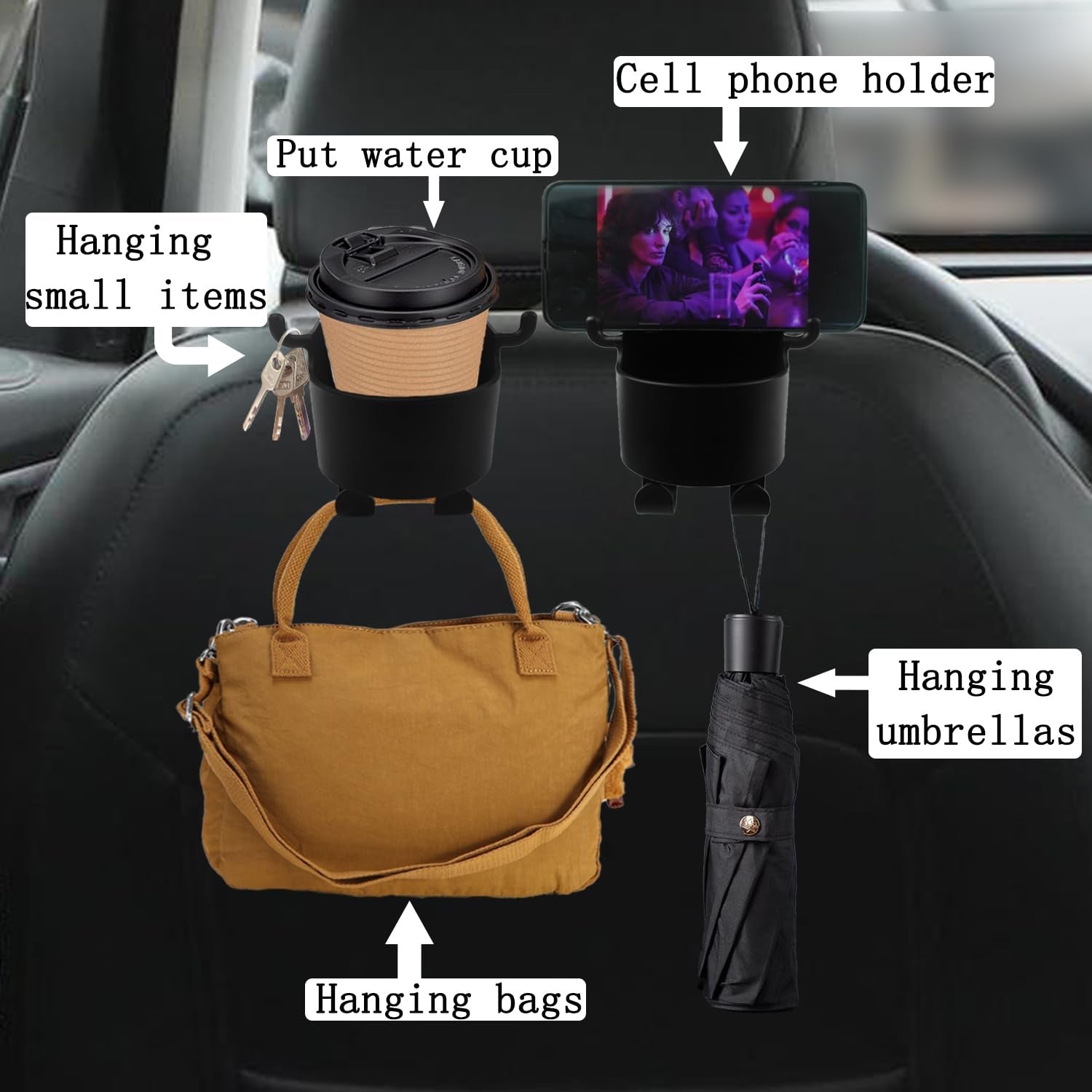 8548 Car Headrest Backseat Organizer, 3 in 1 Automotive Cell Phone Drink cupholder Adapter with Headrest Hooks for Kids and Adults, Multifunctional Storage for Car Travel Accessories 8548 Car Headrest Backseat Organizer, 3 in 1 Automotive Cell Phone Drink cupholder Adapter with Headrest Hooks for Kids and Adults, Multifunctional Storage for Car Travel Accessories